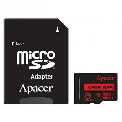 Карта пам'яті Apacer 32GB microSDHC class 10 UHS-I U1 (R85 MB/s) (AP32GMCSH10U5-R), Чорний