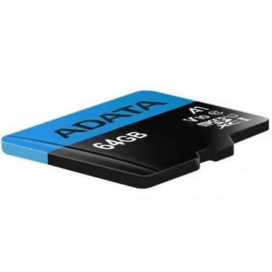 Карта памяти ADATA 64GB microSD class 10 UHS-I A1 Premier (AUSDX64GUICL10A1-RA1), синій, чорний