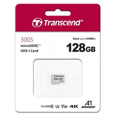 Карта памяти Transcend 128GB microSDXC class 10 UHS-I U3 A1 (TS128GUSD300S), срібло