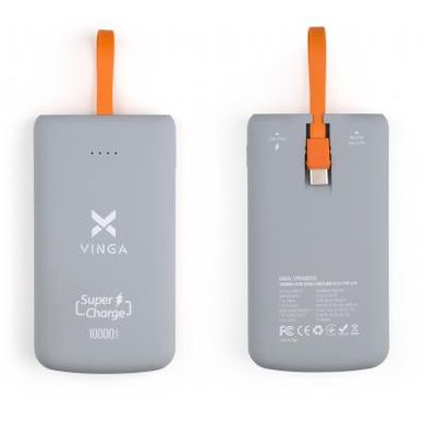 Батарея универсальная Vinga 10000 mAh SuperQC soft touch w/cable 22.5W dark grey (VPB1SQSCDG), Тёмно-серый