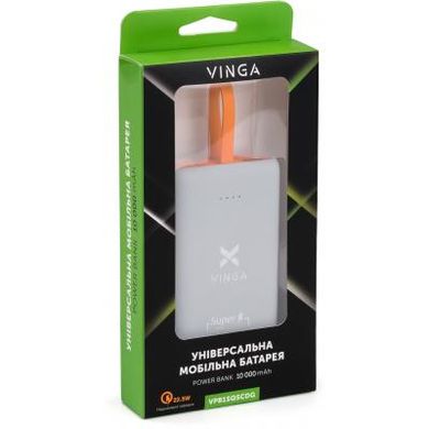 Батарея універсальна Vinga 10000 mAh SuperQC soft touch w/cable 22.5W dark grey (VPB1SQSCDG), Темно-сірий