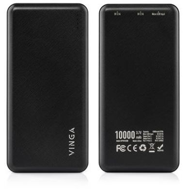 Батарея універсальна Vinga 10000 mAh black (BTPB1910BK), Чорний
